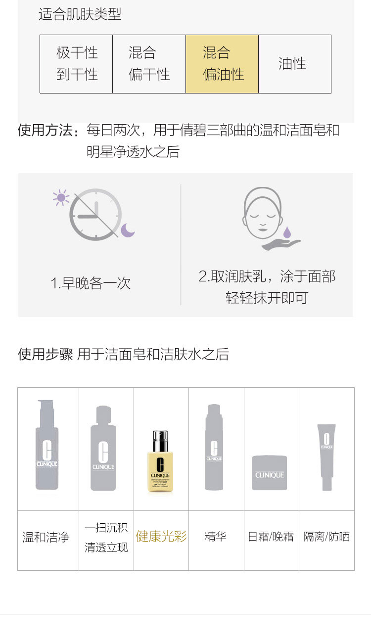 【19春夏】Clinique/倩碧三部曲3号（清爽液体洁面皂200ml+明肌净透水3号200ML+润肤乳（清爽型）125ml））
