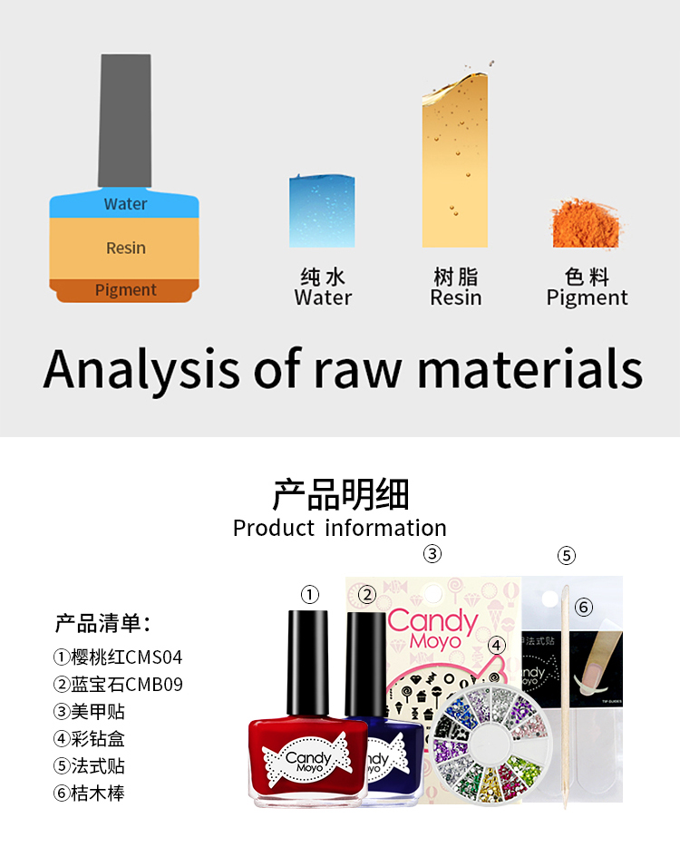 Candy Moyo/膜玉 水性日抛可撕 Blue cherry 套组（指甲油8ml*2+美甲工具）