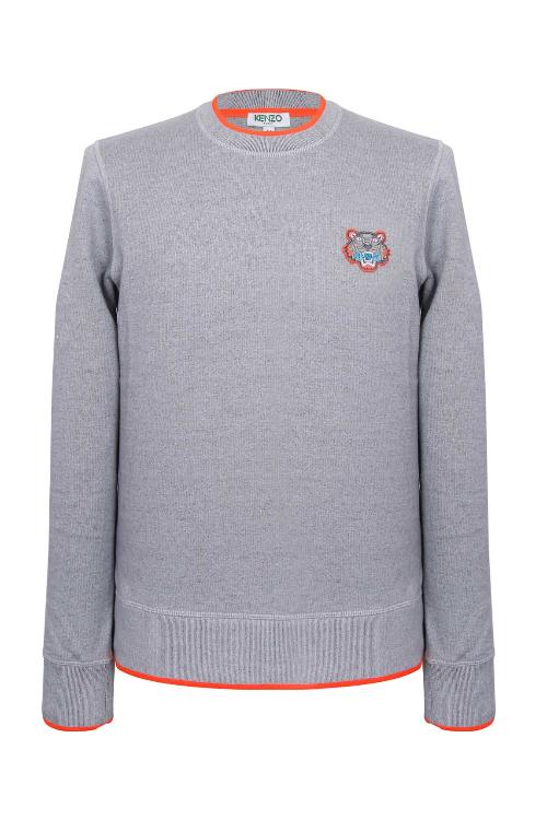 KENZO/高田贤三 16年秋冬款圆领浅灰色小虎头图案长须男士卫衣 5SW005 4MA 93