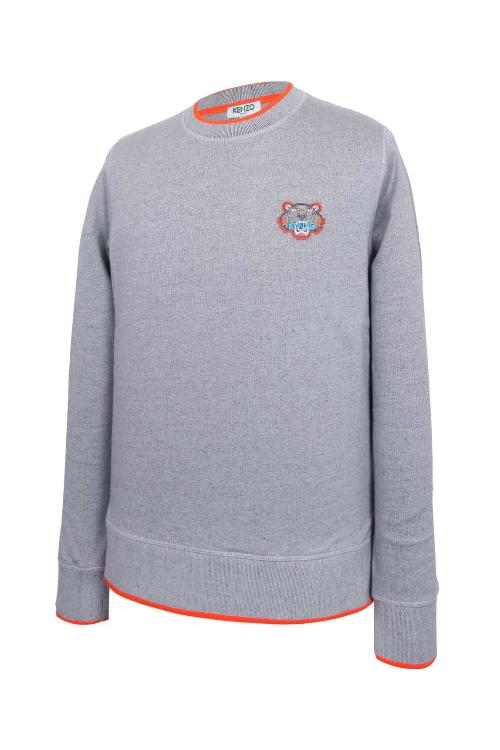 KENZO/高田贤三 16年秋冬款圆领浅灰色小虎头图案长须男士卫衣 5SW005 4MA 93