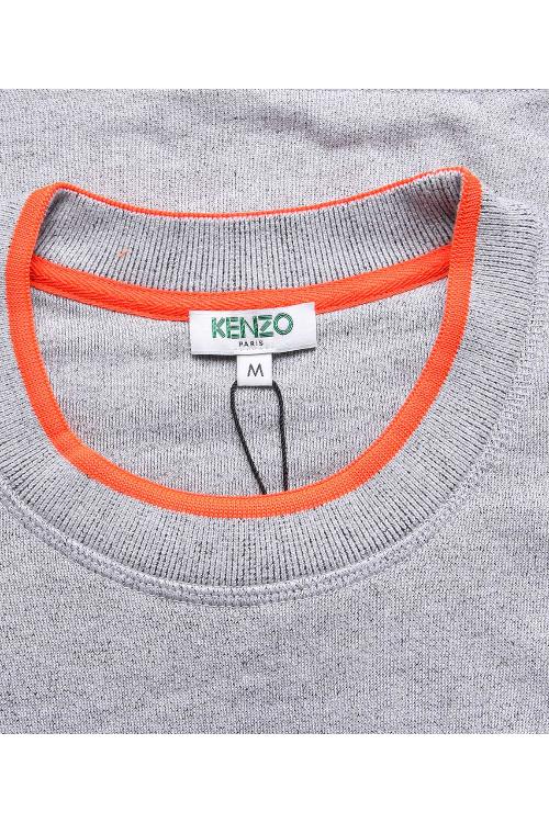 KENZO/高田贤三 16年秋冬款圆领浅灰色小虎头图案长须男士卫衣 5SW005 4MA 93