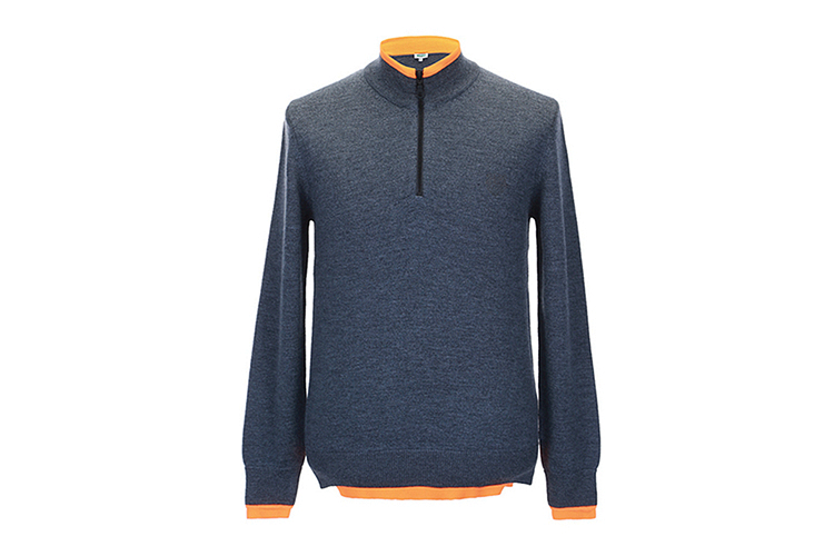 KENZO/高田贤三 桔色拼接袖口下摆纯羊毛套头小立领男针织衫 3AB 5PU502