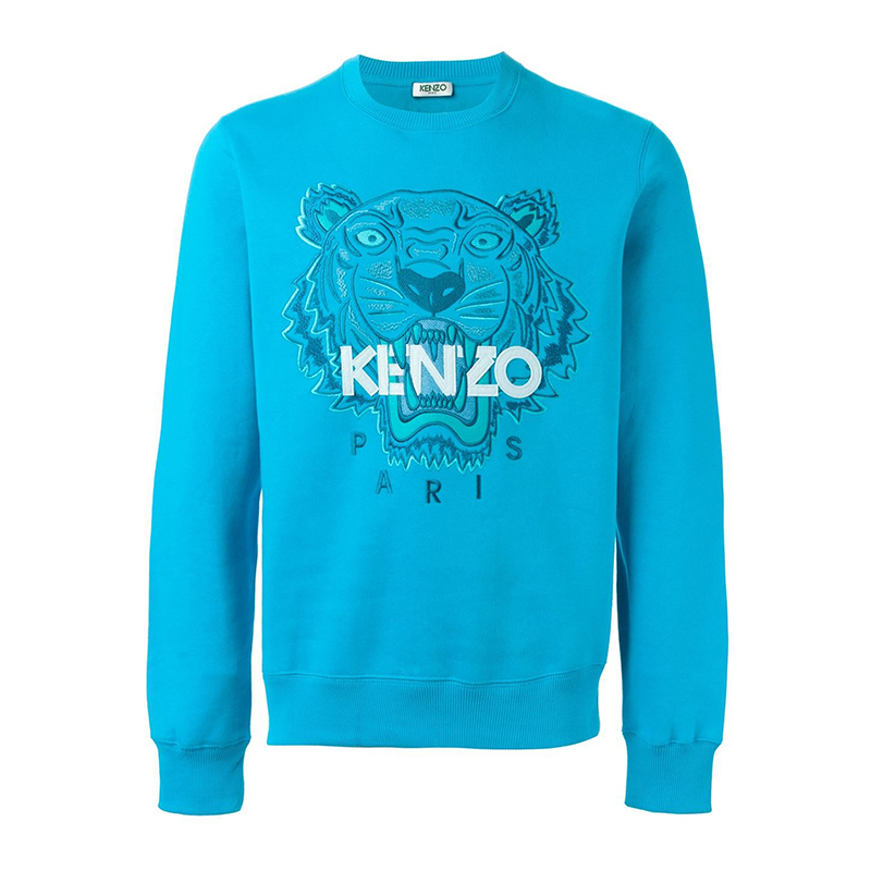 KENZO/高田贤三 男士蓝色虎头刺绣圆领套头纯棉卫衣F365SW001 4XE 68