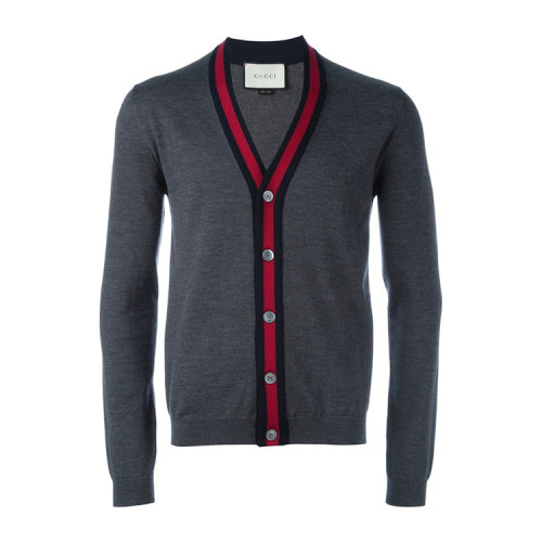 GUCCI(古驰) *深灰色羊毛经典logo花边男士针织开衫 M#
