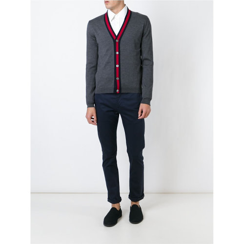 GUCCI(古驰) *深灰色羊毛经典logo花边男士针织开衫 M#