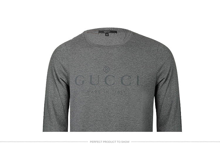 GUCCI/古驰 男士灰色纯棉长袖字符T恤 367419 X3469 1200-36