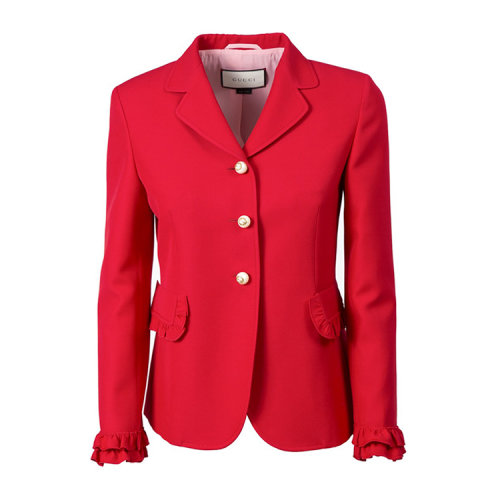 【16秋冬清仓】GUCCI/古驰 女士褶皱花边设计羊毛真丝混纺外套 AL