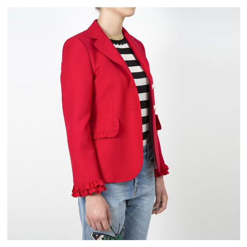 【16秋冬清仓】GUCCI/古驰 女士褶皱花边设计羊毛真丝混纺外套 AL