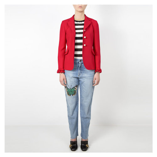 【16秋冬清仓】GUCCI/古驰 女士褶皱花边设计羊毛真丝混纺外套 AL