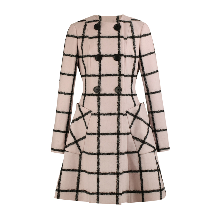 DIOR/迪奥 秋冬羊毛双排扣格纹呢子修身大衣 女士外套 5A21869A1161
