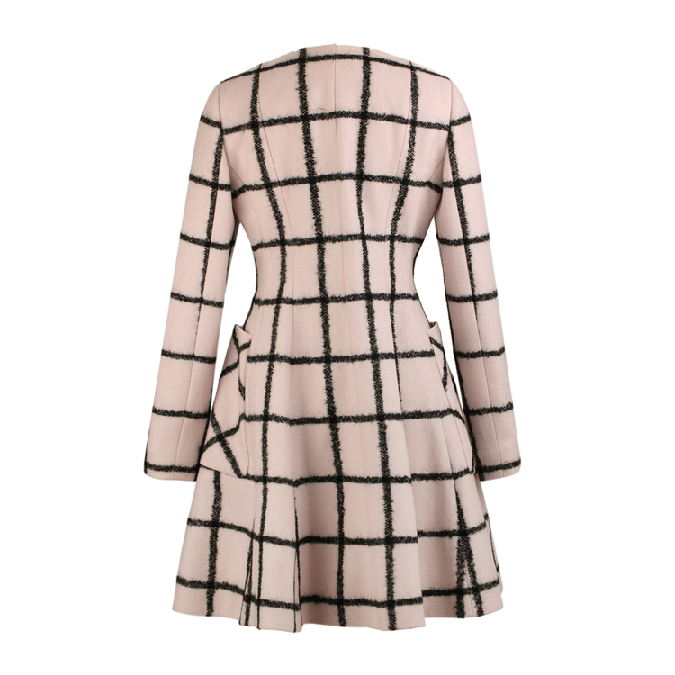DIOR/迪奥 秋冬羊毛双排扣格纹呢子修身大衣 女士外套 5A21869A1161