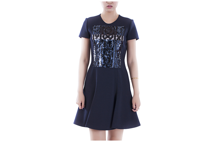 DIOR/迪奥 纯羊毛半袖亮片女士连衣裙 DR2636041538 5A21609X1415