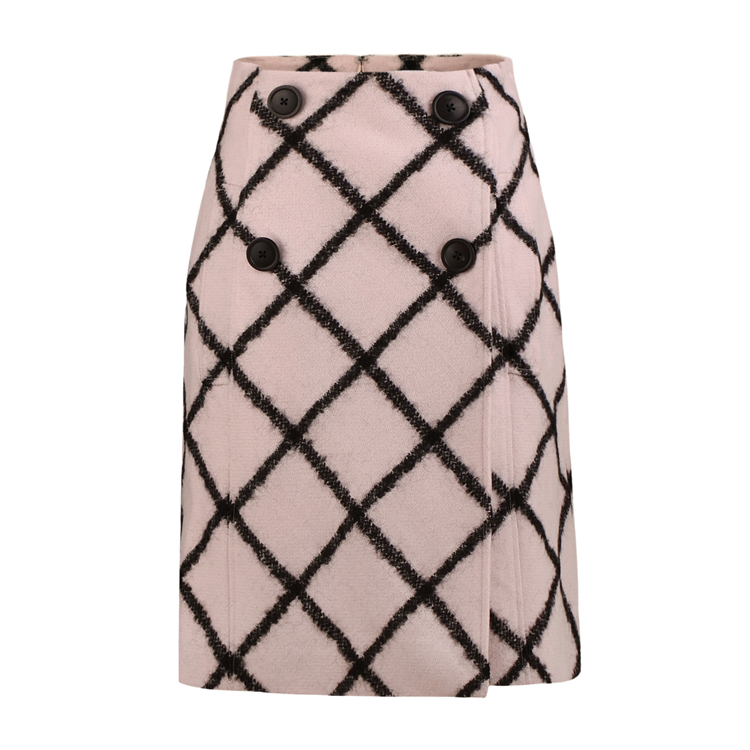 DIOR/迪奥 羊毛双排扣格纹呢子修身半裙 女士半裙 5A21308A1161