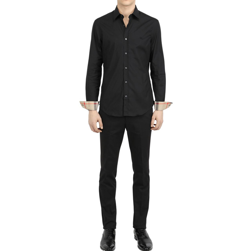 BURBERRY/博柏利 男士衬衫 黑色 高档棉质纯色长袖衬衣