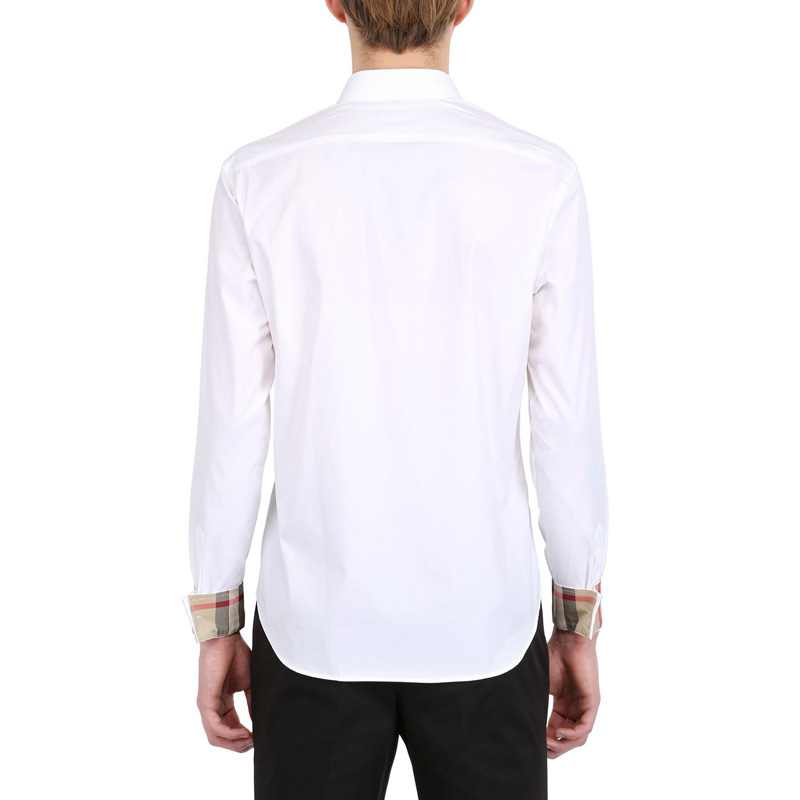 BURBERRY/博柏利 巴宝莉男士衬衫 高档白色棉质纯色长袖经典格纹衬衣 【161111】