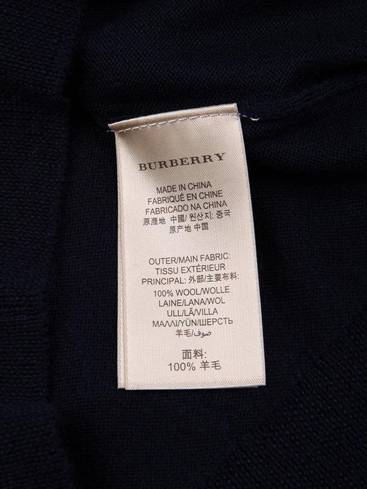 BURBERRY/博柏利 巴宝莉格纹手肘装饰V领全羊毛长袖羊毛衫男针织衫 深蓝色 XL