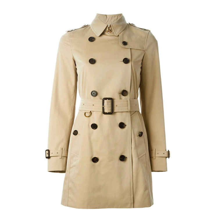 BURBERRY/博柏利 2016年秋冬款纯棉 双排扣 翻领长袖 中长款Trench 风衣 女士外套#3900461