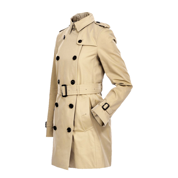 BURBERRY/博柏利 2016年秋冬款纯棉 双排扣 翻领长袖 中长款Trench 风衣 女士外套#3900461