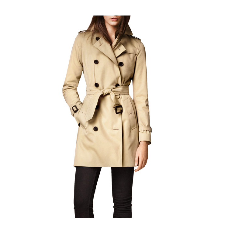 BURBERRY/博柏利 2016年秋冬款纯棉 双排扣 翻领长袖 中长款Trench 风衣 女士外套#3900461