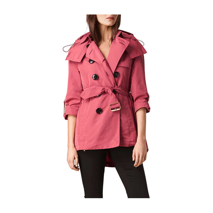 BURBERRY/博柏利 2016年秋冬款双排纽扣开襟 可拆式连帽长袖 防雨Trench风衣 女士外套 #4023174