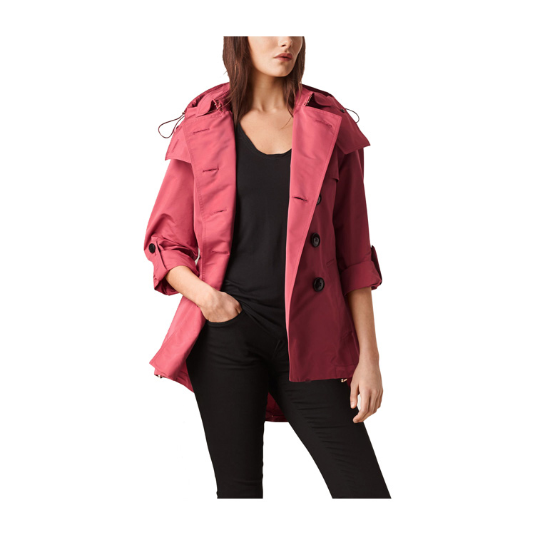 BURBERRY/博柏利 2016年秋冬款双排纽扣开襟 可拆式连帽长袖 防雨Trench风衣 女士外套 #4023174
