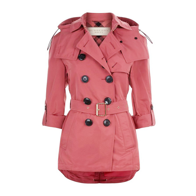 BURBERRY/博柏利 2016年秋冬款双排纽扣开襟 可拆式连帽长袖 防雨Trench风衣 女士外套 #4023174