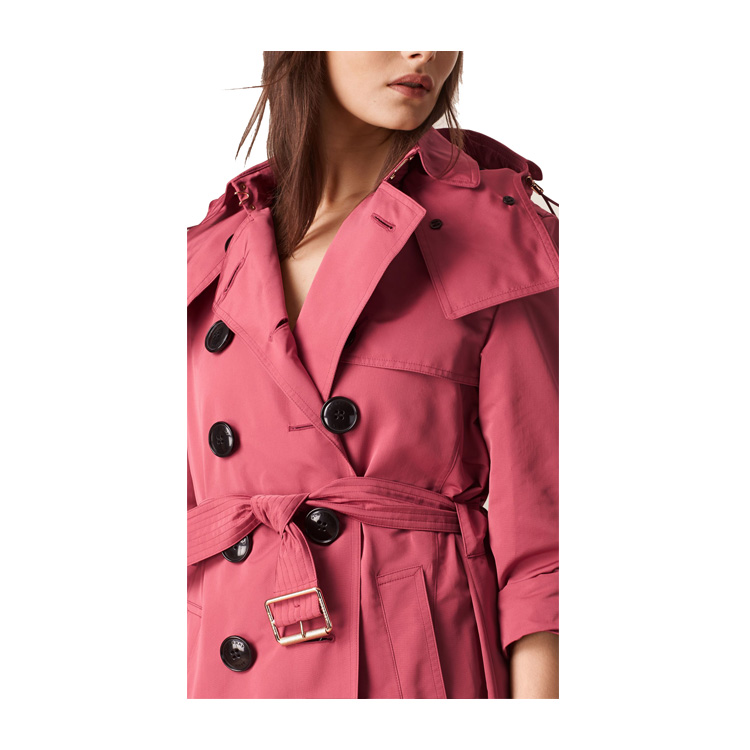 BURBERRY/博柏利 2016年秋冬款双排纽扣开襟 可拆式连帽长袖 防雨Trench风衣 女士外套 #4023174