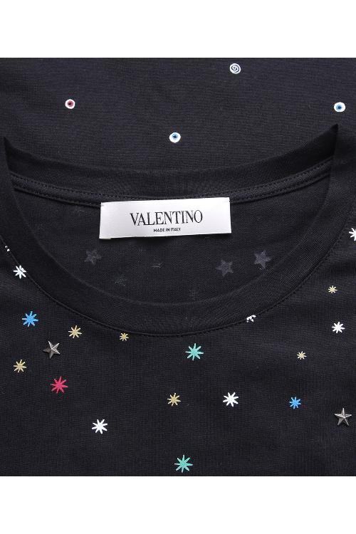 Valentino/华伦天奴 黑色圆领许愿树图案短袖女士短袖T恤 LB3MG03J2R3 0NO
