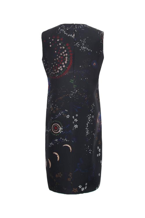 Valentino/华伦天奴 16年秋冬款星空图案黑色羊毛材质收腰无袖连衣裙 LB3VA8E32NW 0NO