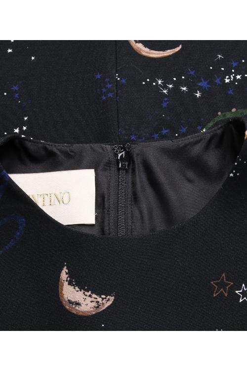 Valentino/华伦天奴 16年秋冬款星空图案黑色羊毛材质收腰无袖连衣裙 LB3VA8E32NW 0NO