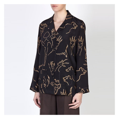 【春季折扣】Valentino/华伦天奴 女士动物图案印花真丝衬衫 AL