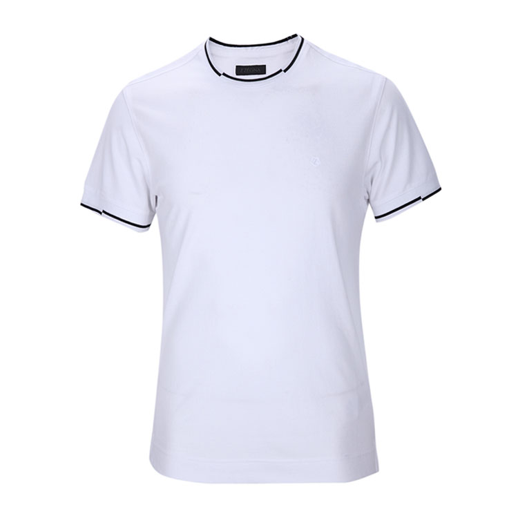 ERMENEGILDO ZEGNA/杰尼亚白色纯棉条纹领边男士T恤（短袖）,VI340 N00,XL