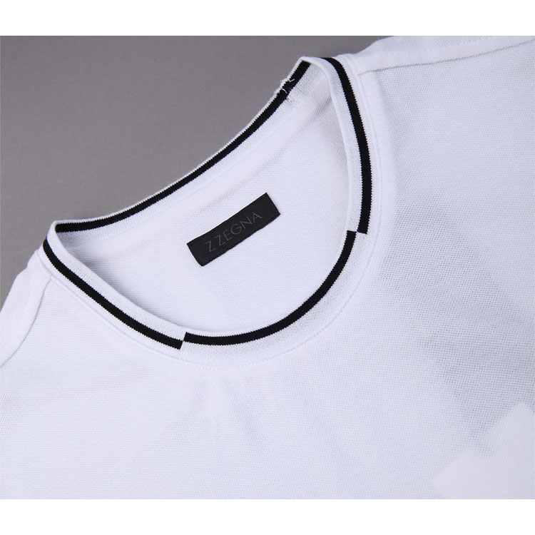 ERMENEGILDO ZEGNA/杰尼亚白色纯棉条纹领边男士T恤（短袖）,VI340 N00,XL