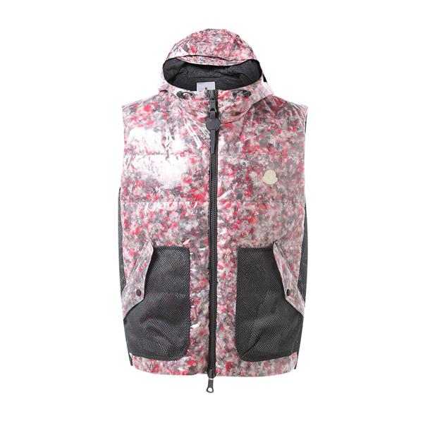 Moncler/蒙克莱 男士马甲 仿皮质感内里彩色鸭绒填充连帽透气网拼接男士羽绒马甲