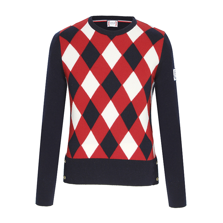 Moncler/蒙克莱 男士经典配色圆领菱格拼接山羊绒羊毛衫 A2391903070097952 男士针织衫/毛衣