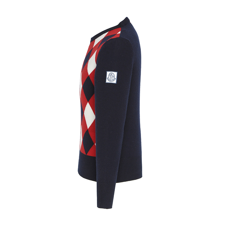 Moncler/蒙克莱 男士经典配色圆领菱格拼接山羊绒羊毛衫 A2391903070097952 男士针织衫/毛衣