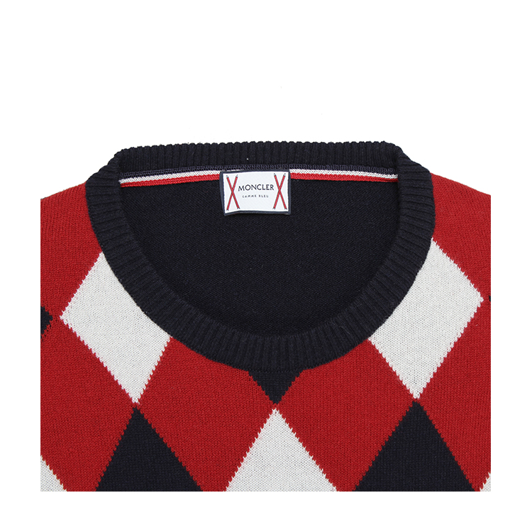 Moncler/蒙克莱 男士经典配色圆领菱格拼接山羊绒羊毛衫 A2391903070097952 男士针织衫/毛衣