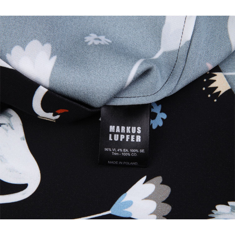 MARKUS LUPFER/马库斯·卢普伐黑色混合材质印花翻领女士短袖连衣裙,DR786 XS