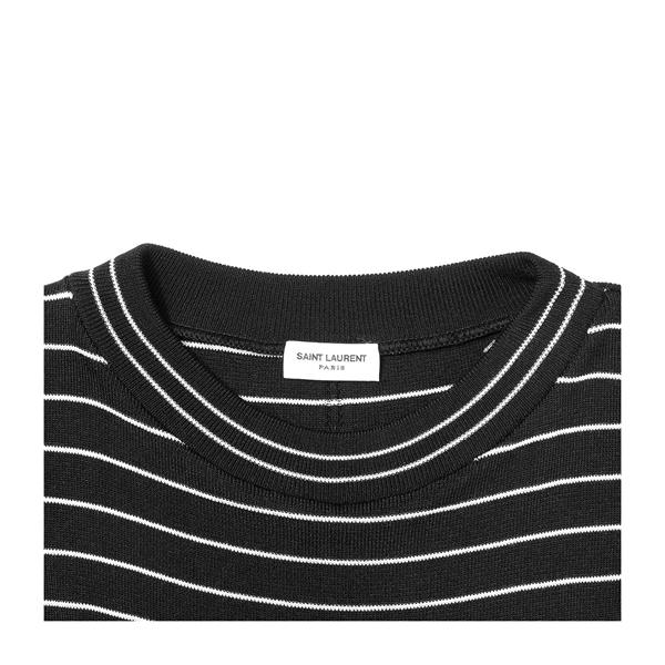 Yves saint Laurent/圣罗兰 男士针织衫/毛衣 混纺白色细条纹男士圆领针织衫