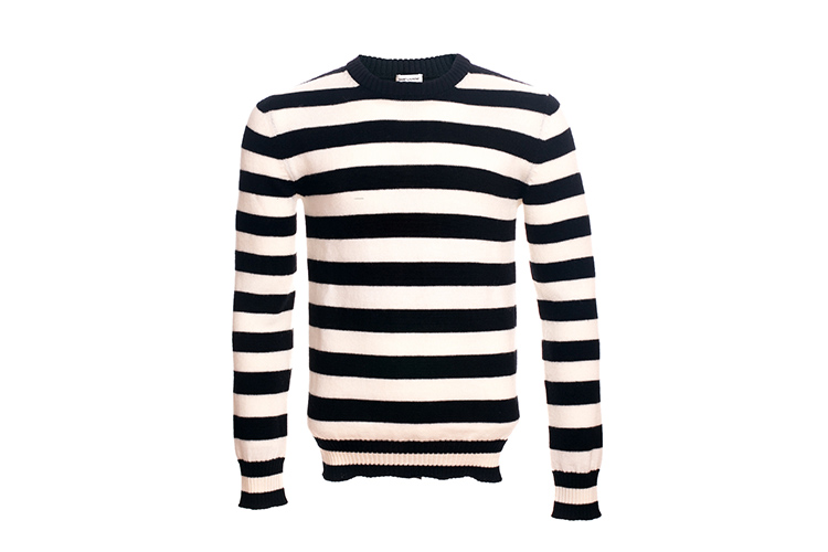 Yves saint Laurent/圣罗兰 纯羊毛黑白条纹圆领长袖时尚休闲男针织衫 YV1630787999 338879