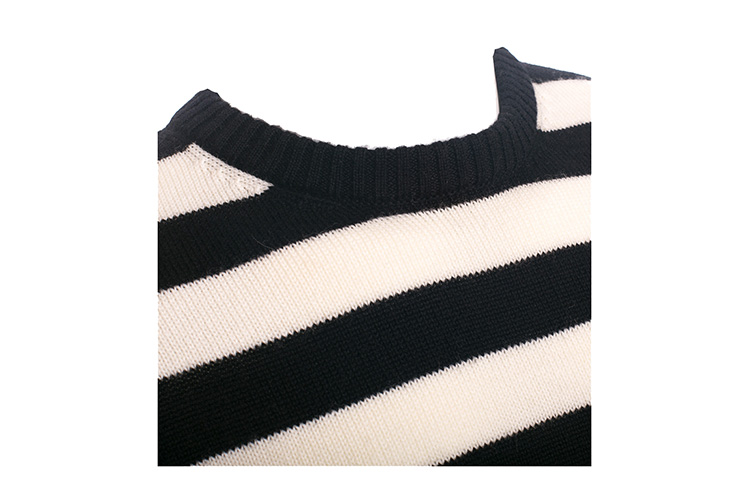 Yves saint Laurent/圣罗兰 纯羊毛黑白条纹圆领长袖时尚休闲男针织衫 YV1630787999 338879