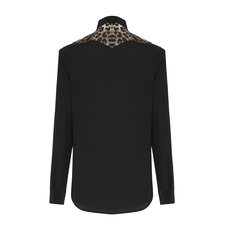 Yves saint Laurent/圣罗兰 男士豹纹图案皮杰桑蚕丝休闲衬衫 356121 男士长袖衬衫