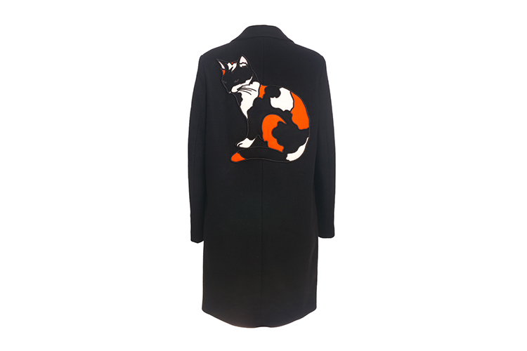 MSGM/MSGM 黑色翻领长款猫咪图案外套女士大衣 MG2630402599 2141MDC25Y