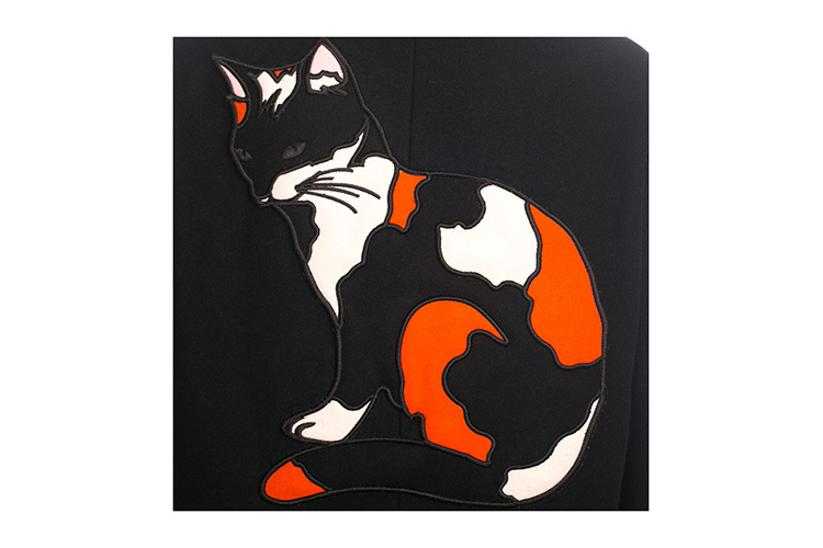 MSGM/MSGM 黑色翻领长款猫咪图案外套女士大衣 MG2630402599 2141MDC25Y