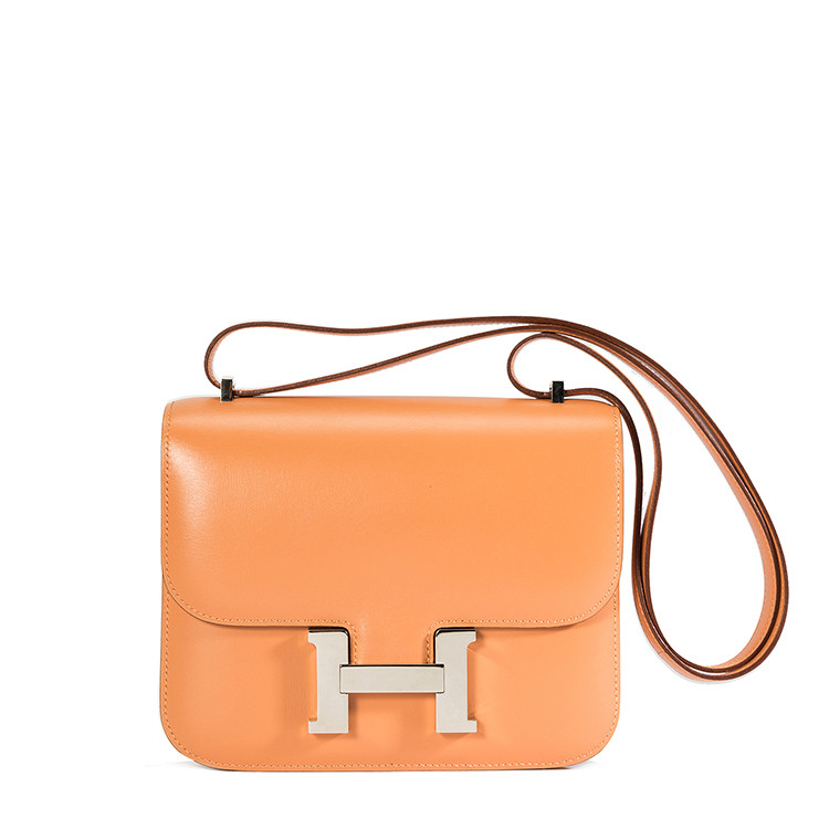 HERMES/爱马仕女士浅棕色牛皮材质康康H银扣单肩包挎包hermes constance 34 fauve