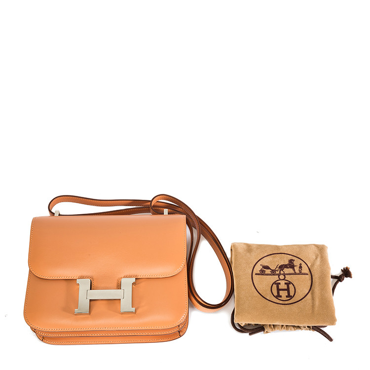 HERMES/爱马仕女士浅棕色牛皮材质康康H银扣单肩包挎包hermes constance 34 fauve