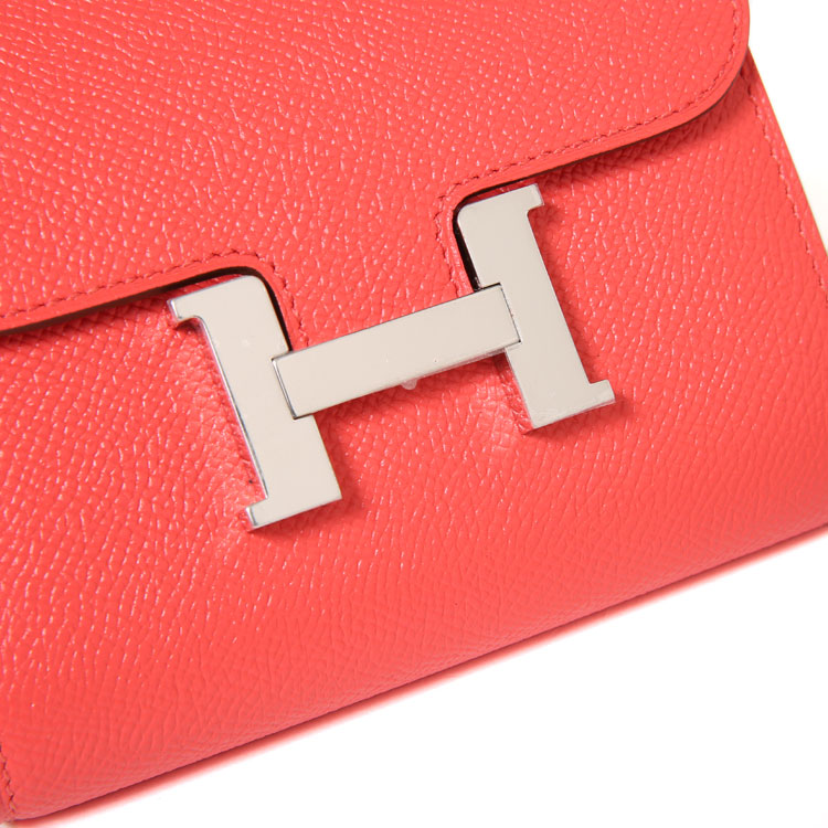 HERMES(爱马仕)红色皮质短款银扣钱夹Constance