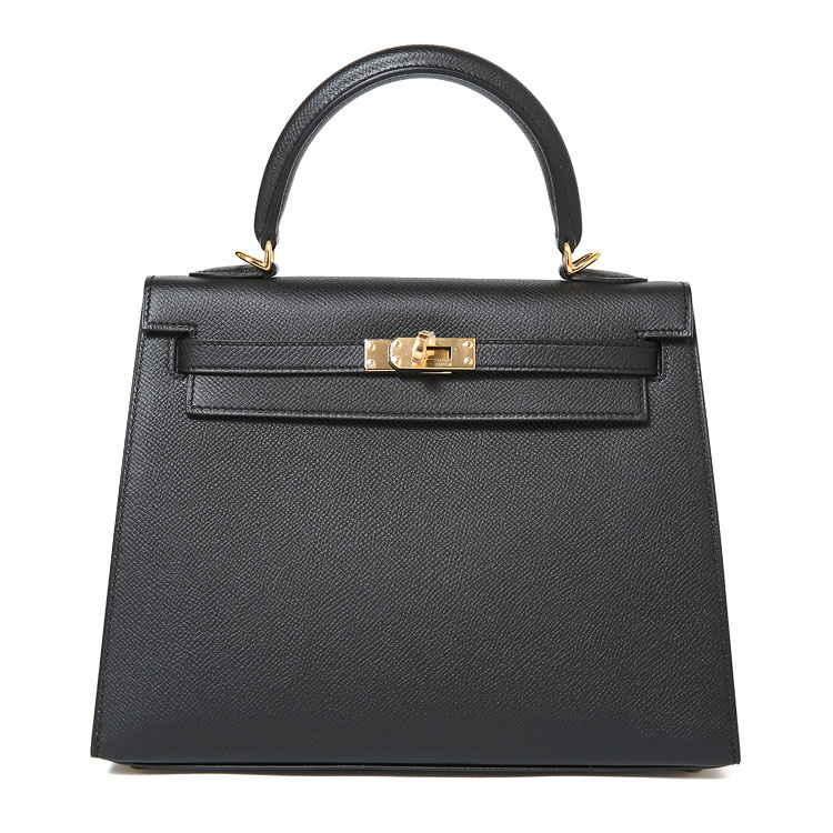 HERMES(爱马仕) 黑色皮质金扣外缝两用包Kelly25
