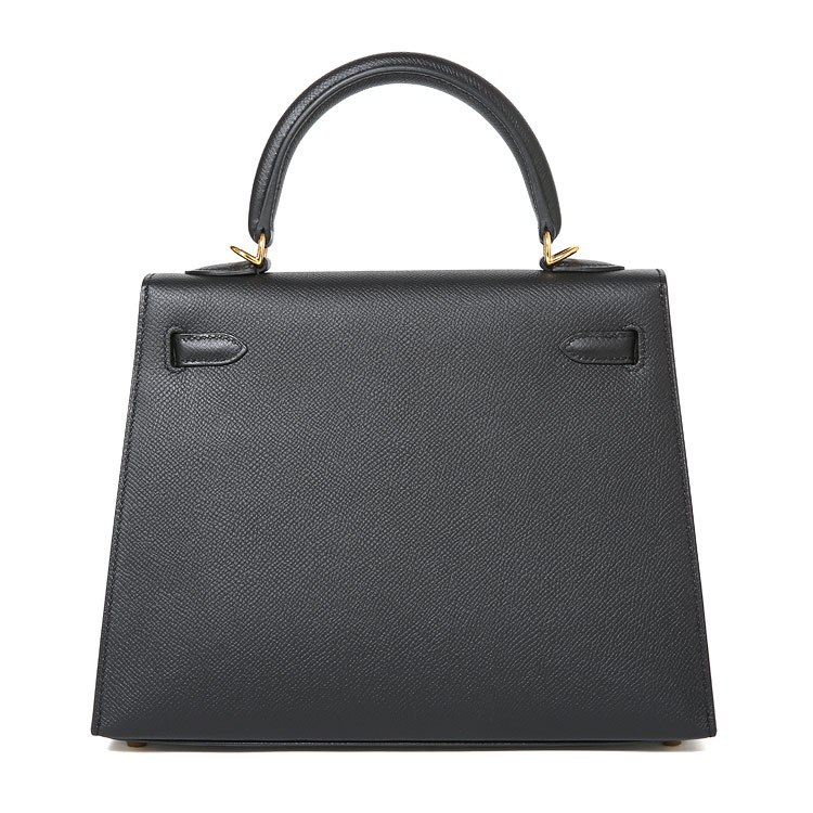 HERMES(爱马仕) 黑色皮质金扣外缝两用包Kelly25