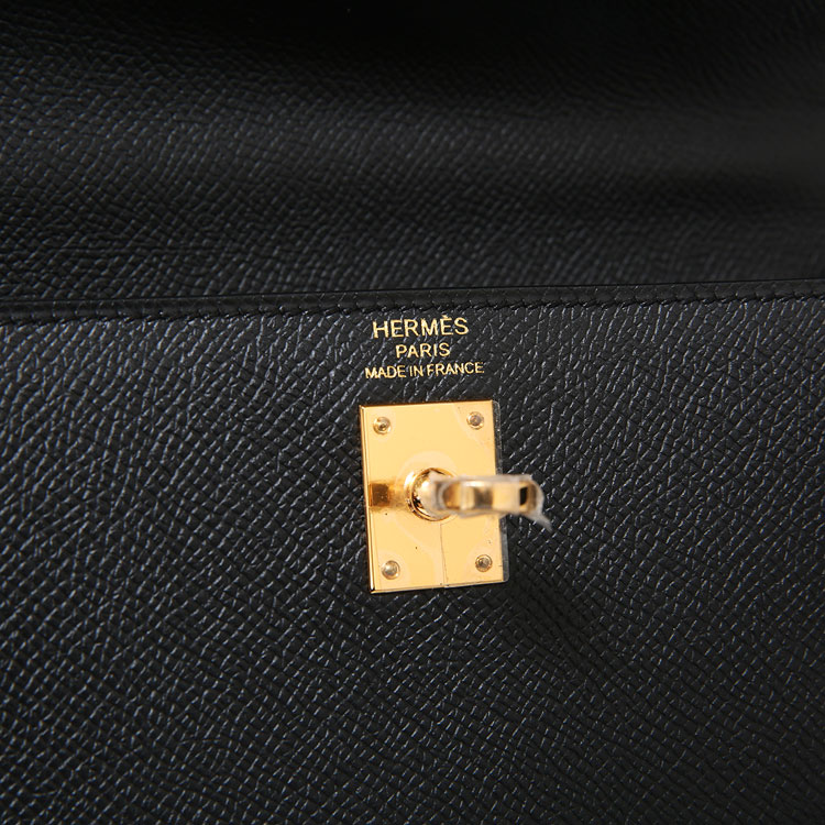 HERMES(爱马仕) 黑色皮质金扣外缝两用包Kelly25